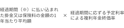 権利を取得した時点で定期金給付事由が発生していないものでその契約に解約返戻金を支払う旨の定めがない場合の計算式